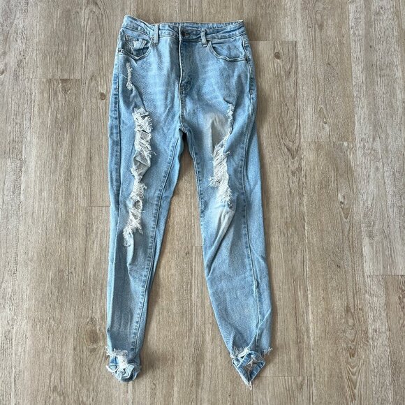 Womens Shein Light Wash Distressed Jeans - 29 - Picture 1 of 8